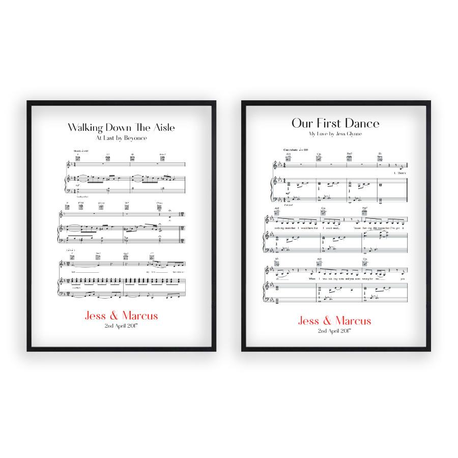 Personalised Wedding Day Sheet Music - Set Of 2 Prints - Blim & Blum