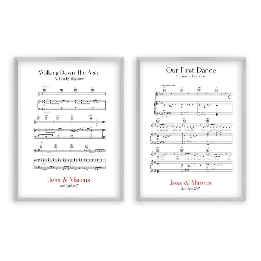 Personalised Wedding Day Sheet Music - Set Of 2 Prints - Blim & Blum