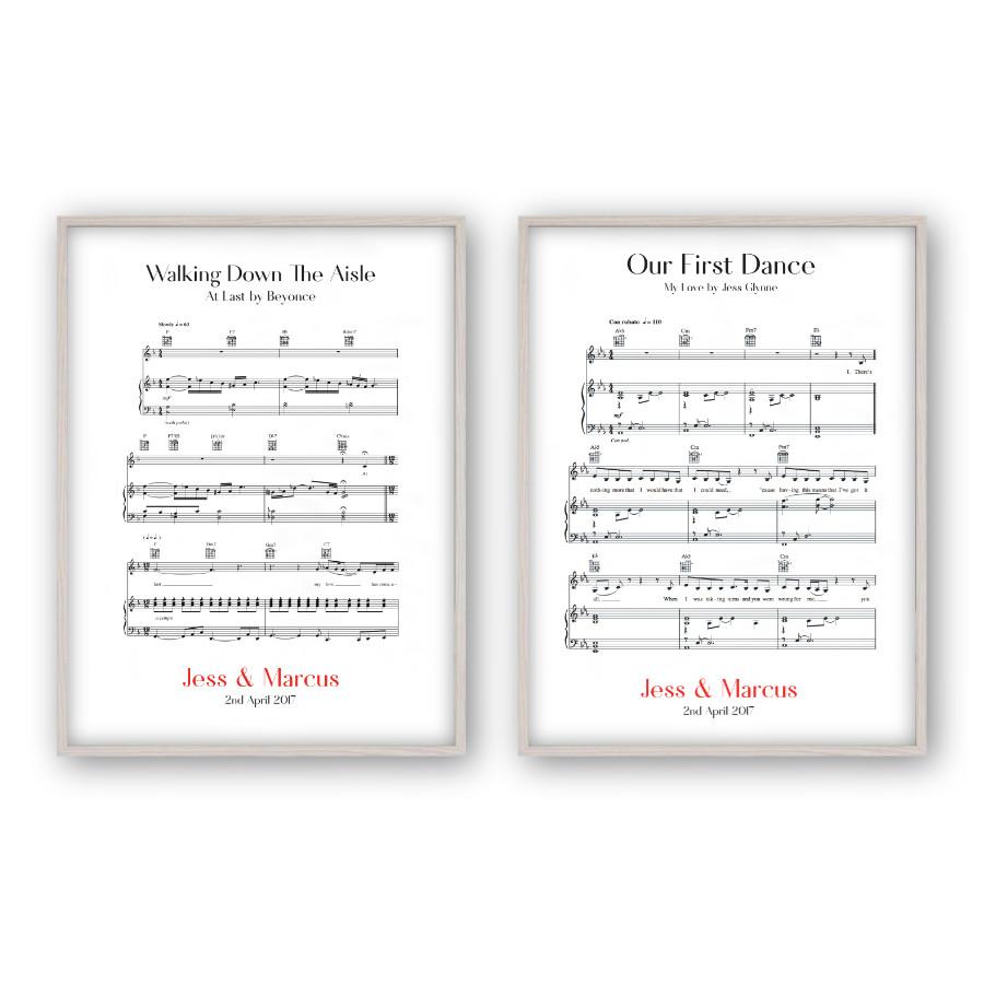 Personalised Wedding Day Sheet Music - Set Of 2 Prints - Blim & Blum