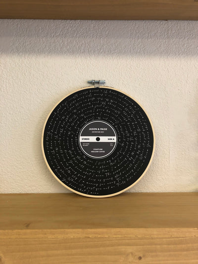 Customer photo — Personalised Song Lyrics Vinyl Record Cotton Canvas Circular Frame