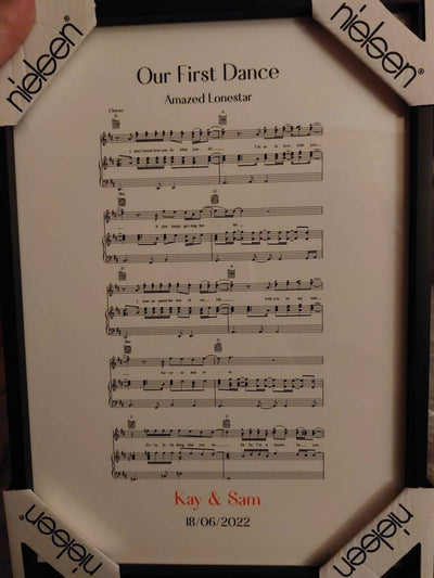 Customer photo — Personalised Song Sheet Music Print