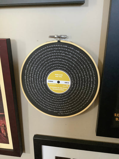 Customer photo — Personalised Song Lyrics Vinyl Record Cotton Canvas Circular Frame