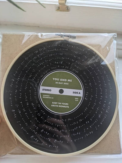 Customer photo — Personalised Song Lyrics Vinyl Record Cotton Canvas Circular Frame