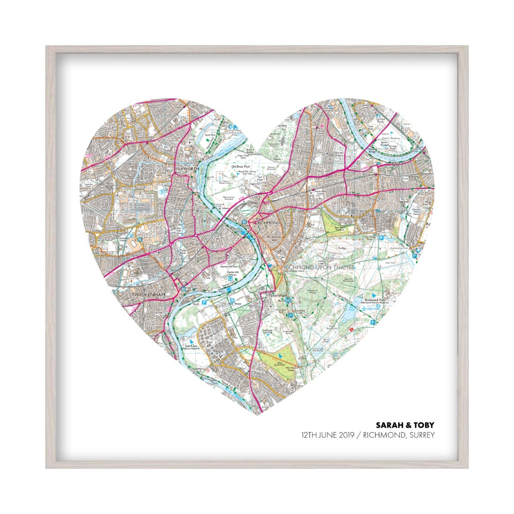 Personalised OS Map Heart Print