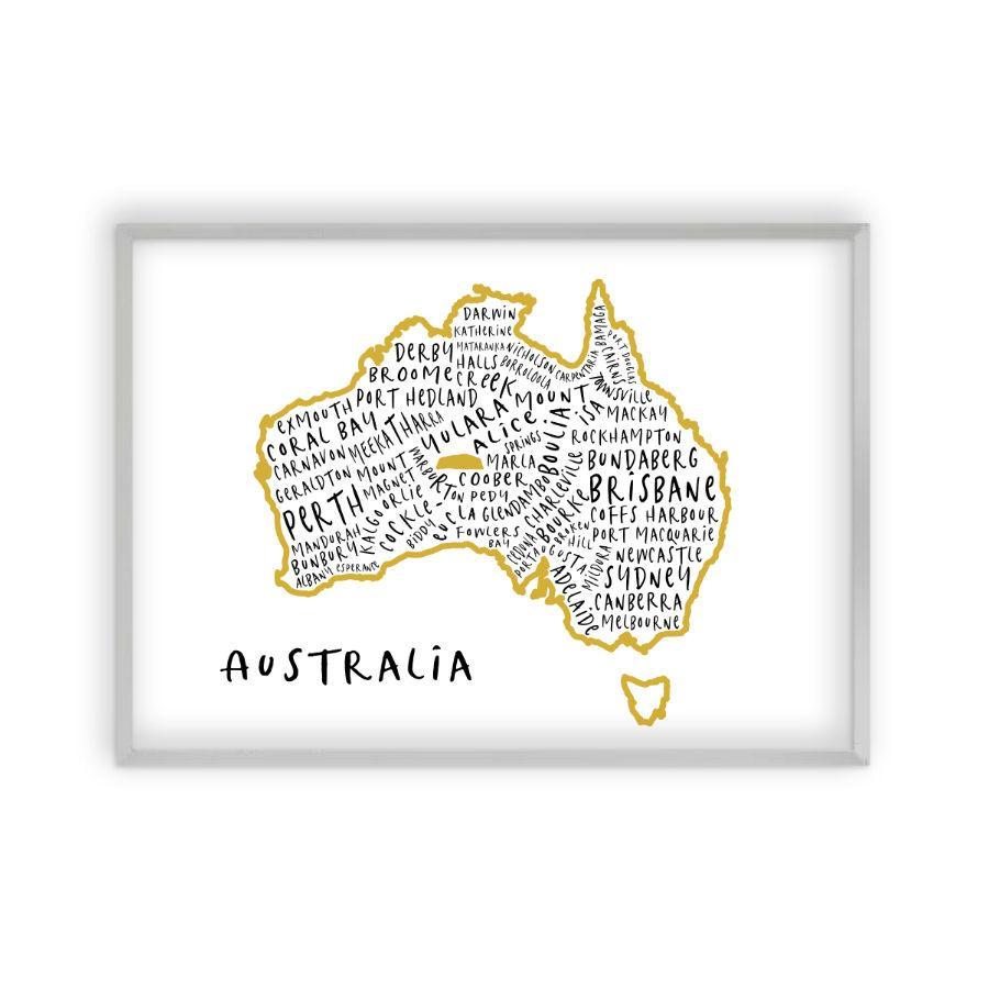 Australia Typography Map Print - Blim & Blum