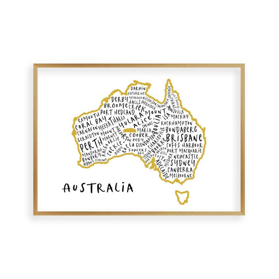 Australia Typography Map Print - Blim & Blum