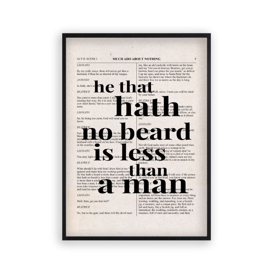 Shakespeare He That Hath No Beard Is Less Than A Man Quote Book Print
