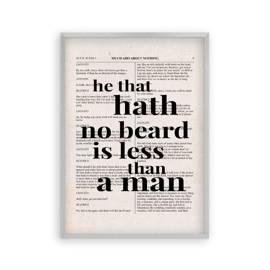 Shakespeare He That Hath No Beard Is Less Than A Man Quote Book Print