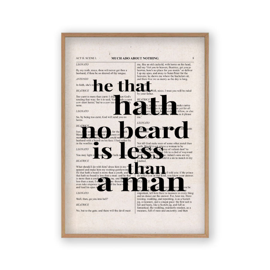 Shakespeare He That Hath No Beard Is Less Than A Man Quote Book Print