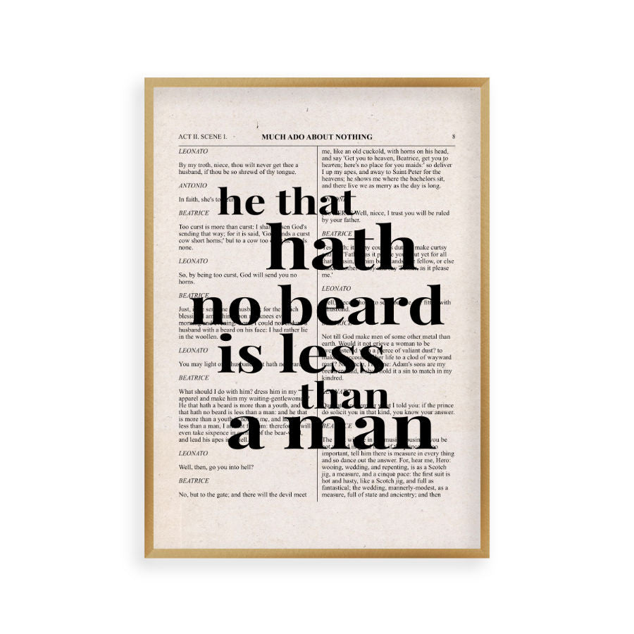 Shakespeare He That Hath No Beard Is Less Than A Man Quote Book Print