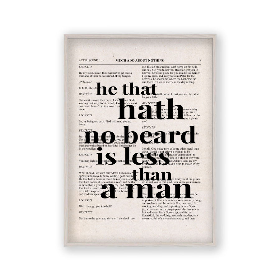 Shakespeare He That Hath No Beard Is Less Than A Man Quote Book Print