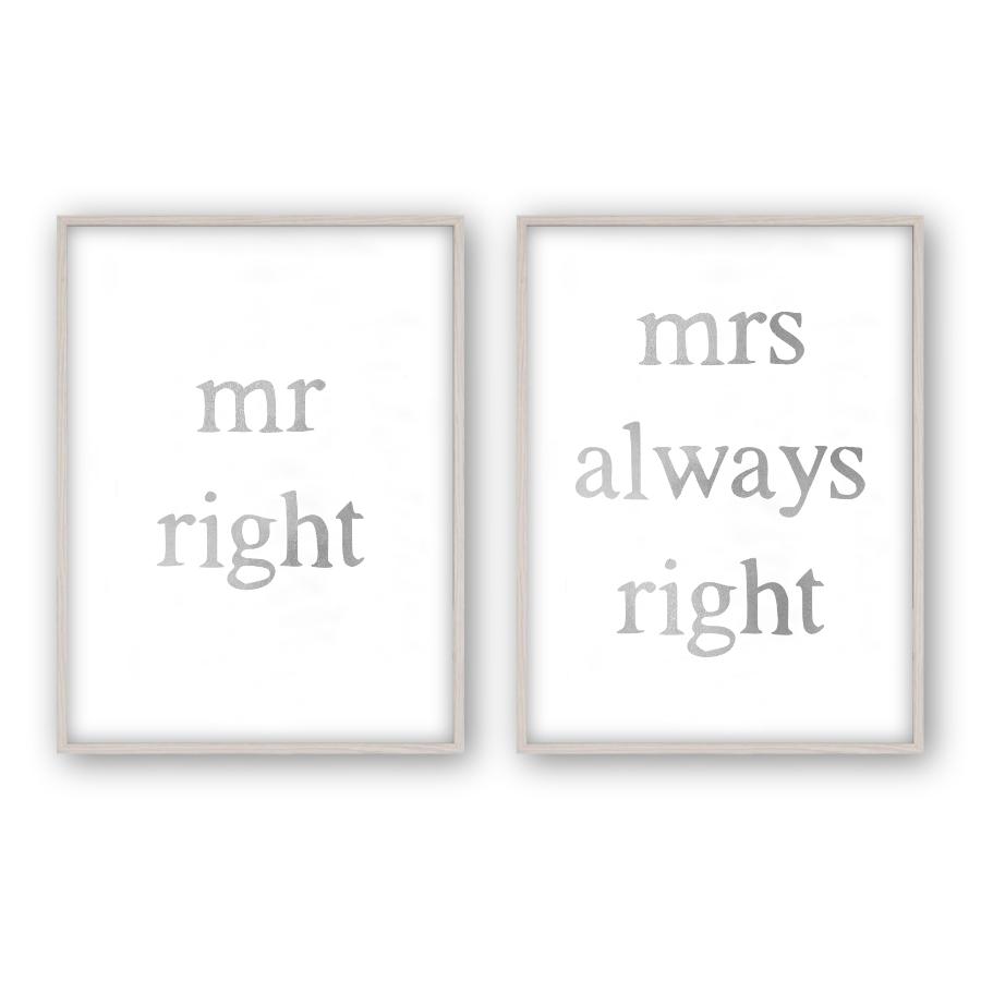 Mr Right Mrs Always Right - Set Of 2 Prints - Blim & Blum