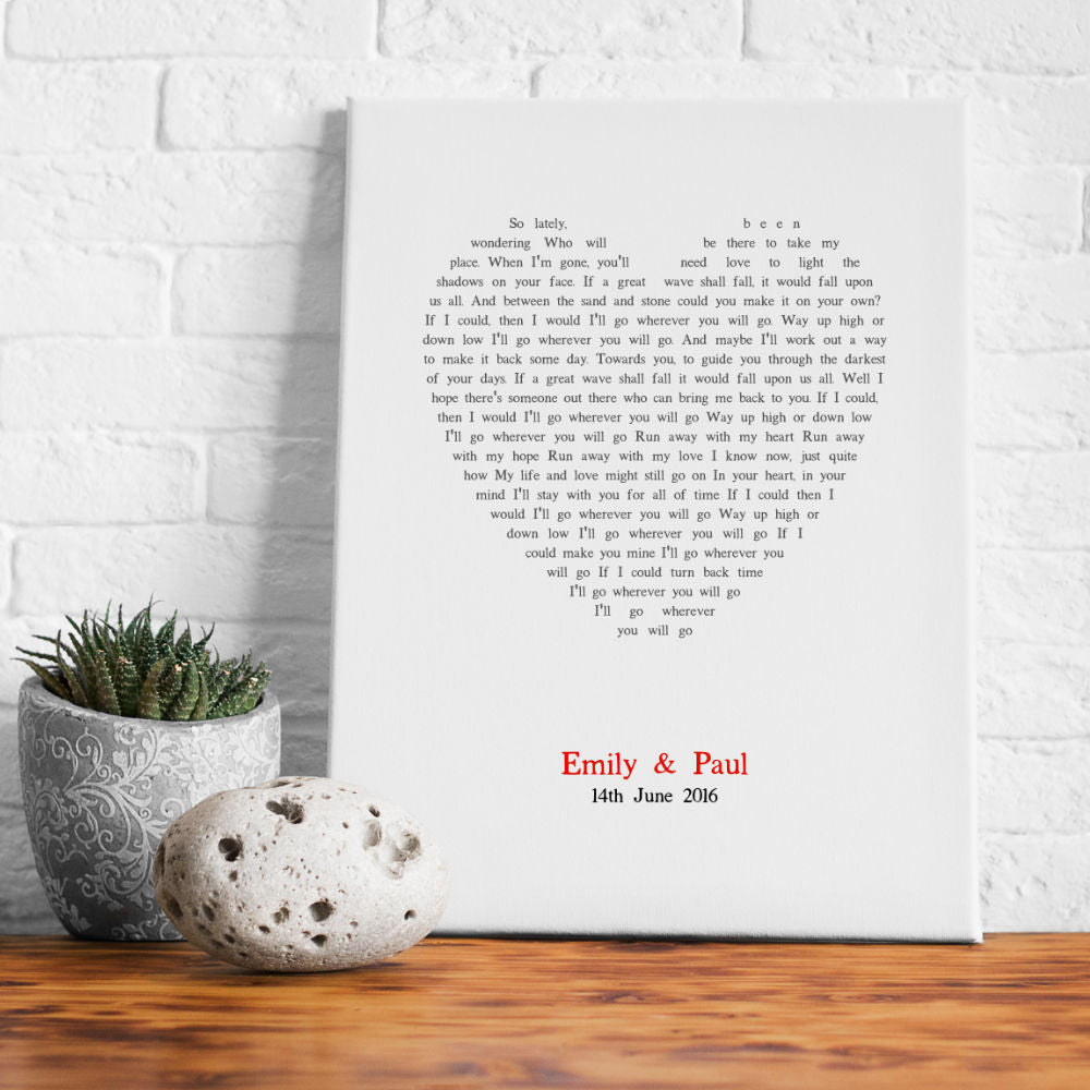 Personalised Heart Song Lyrics Print