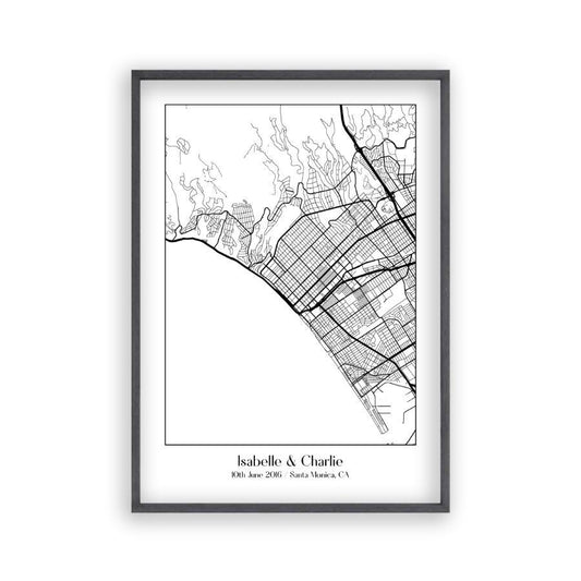 Personalised Favourite Location Couple Map B&W Print - Blim & Blum