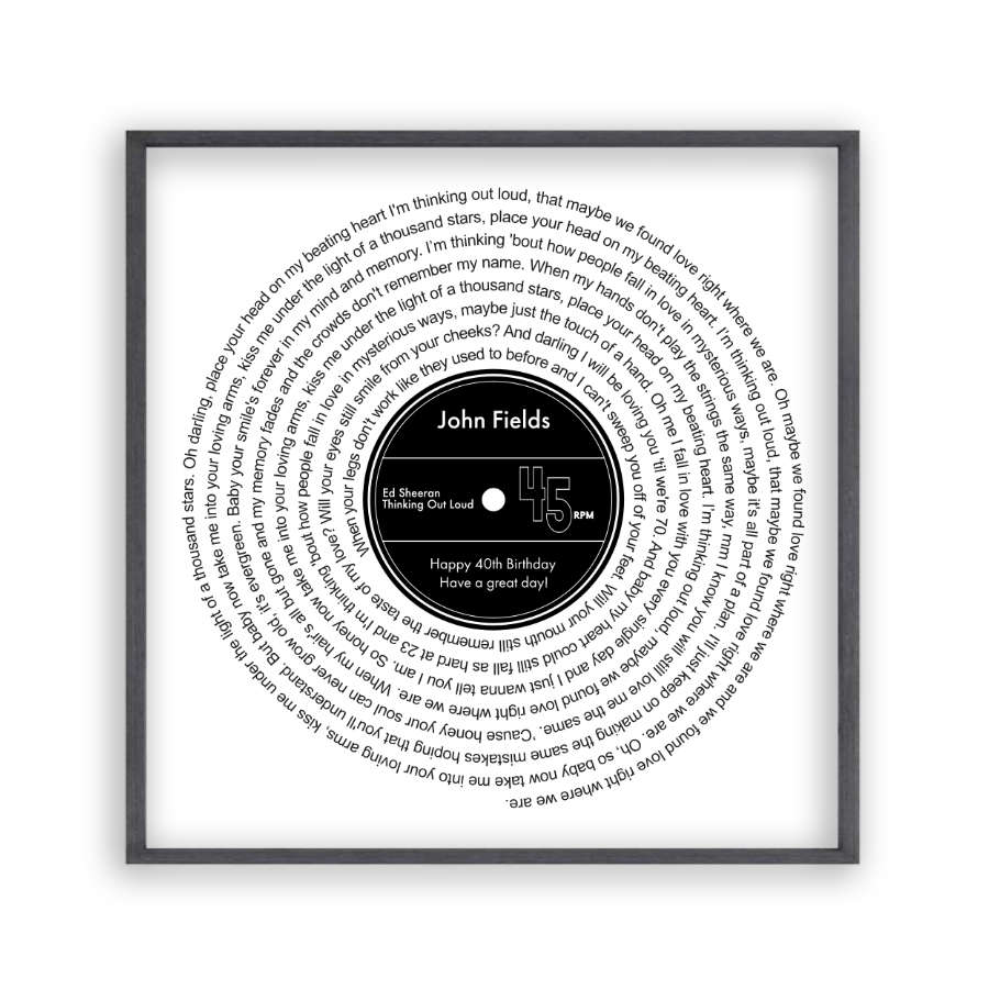 Personalised Vinyl Song Lyrics Record Print