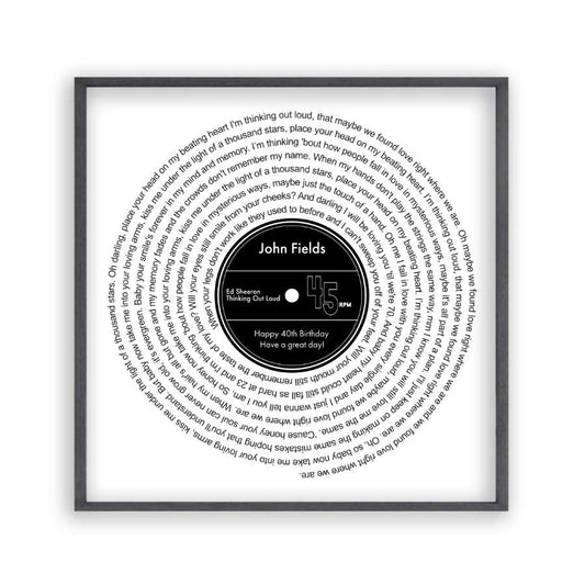 Personalised Vinyl Song Lyrics Record Print