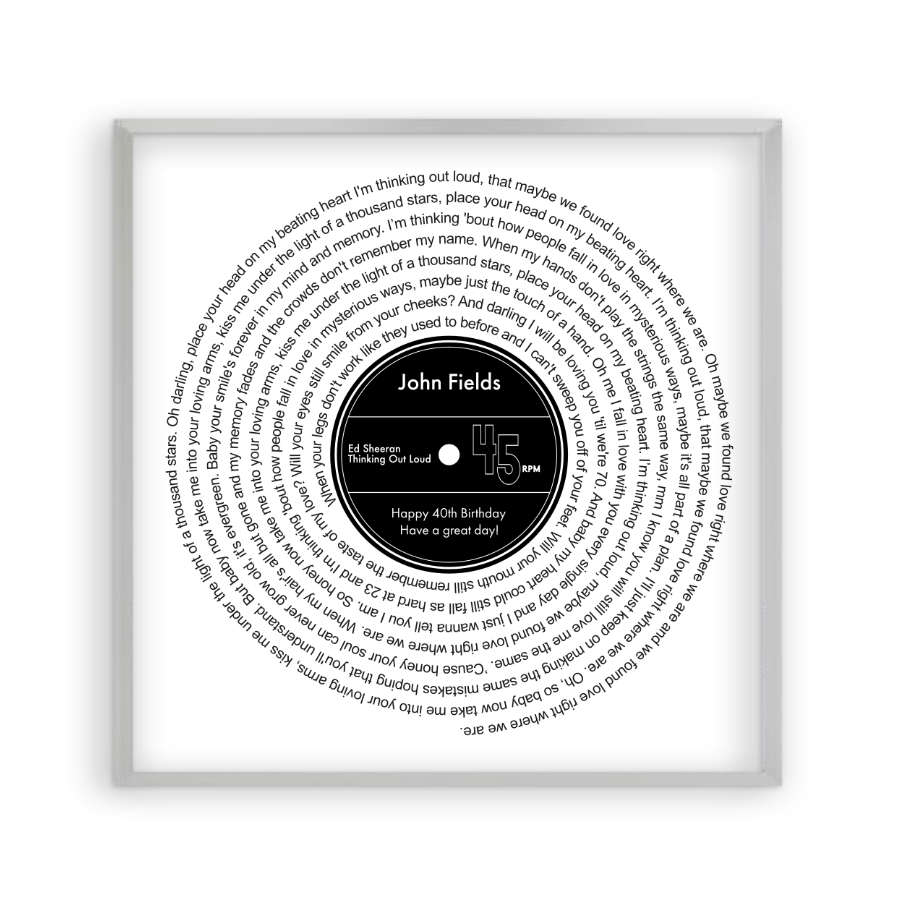 Personalised Vinyl Song Lyrics Record Print