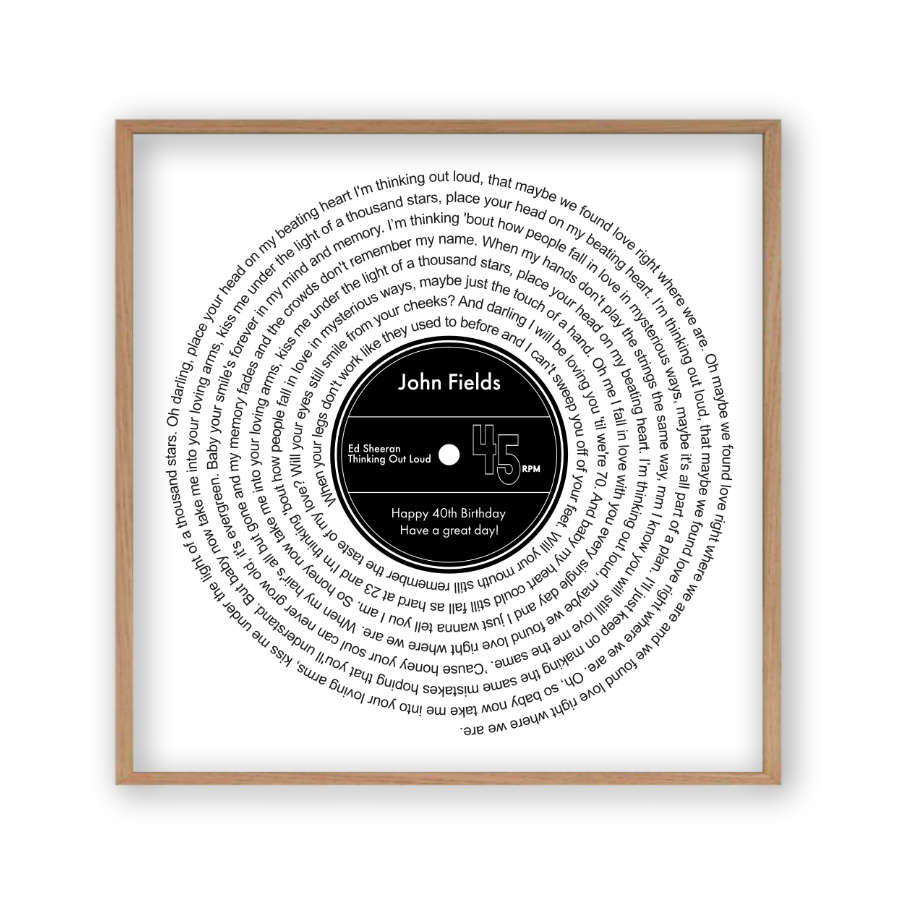 Personalised Vinyl Song Lyrics Record Print