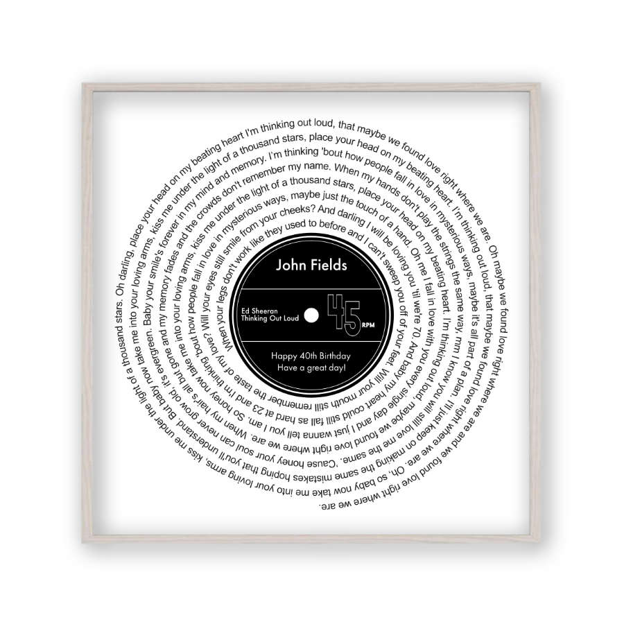 Personalised Vinyl Song Lyrics Record Print