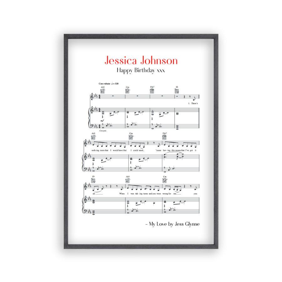 Personalised Favourite Song Music Sheet Notes Print - Blim & Blum