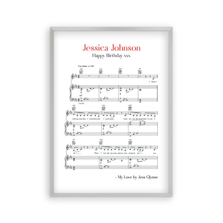 Personalised Favourite Song Music Sheet Notes Print - Blim & Blum