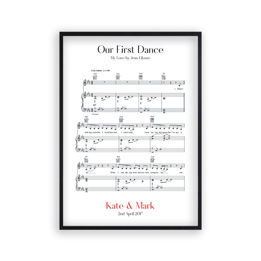 Personalised First Dance Wedding Music Sheet Notes Print - Blim & Blum