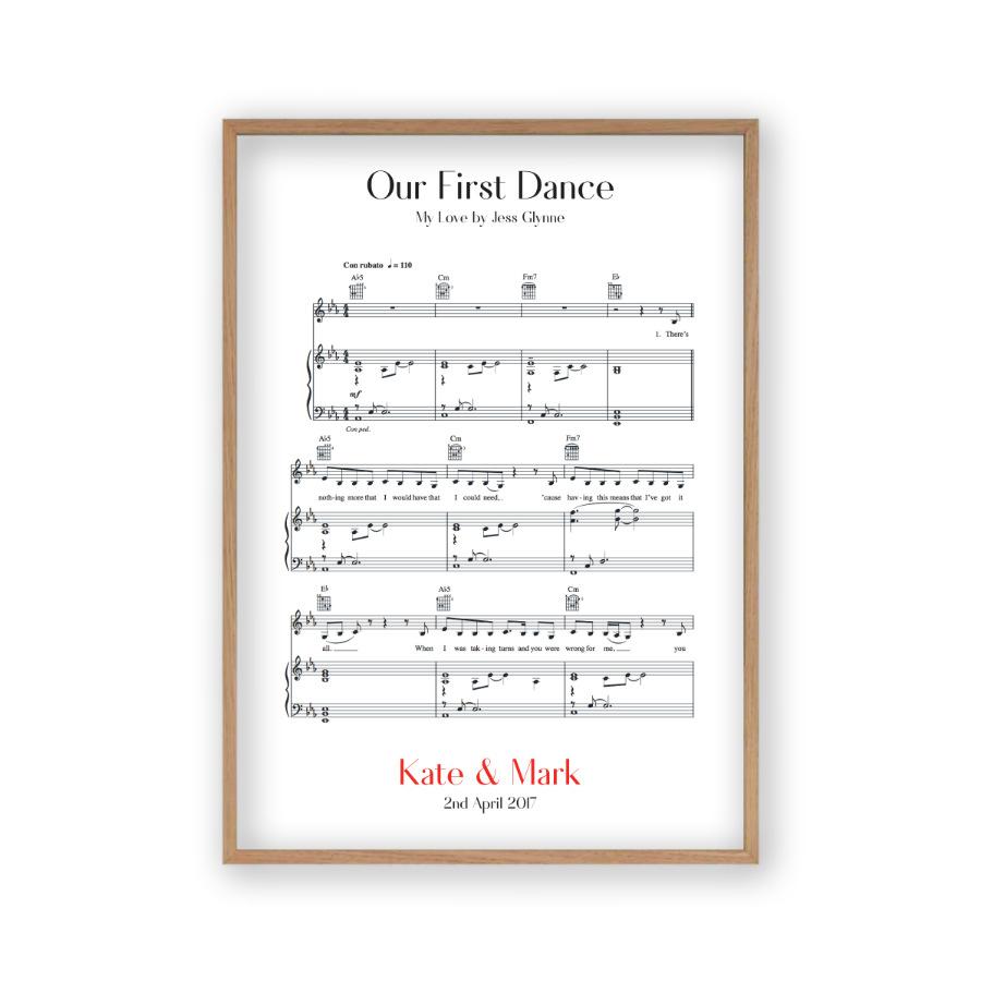 Personalised First Dance Wedding Music Sheet Notes Print - Blim & Blum