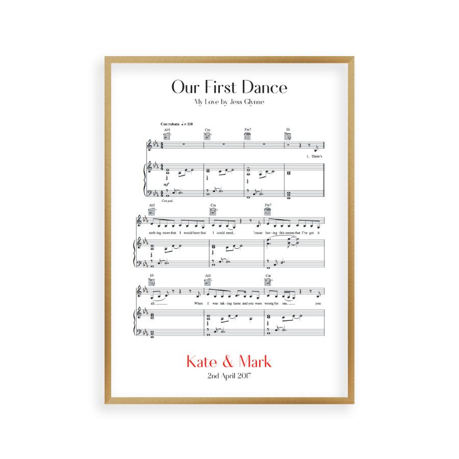 Personalised First Dance Wedding Music Sheet Notes Print - Blim & Blum