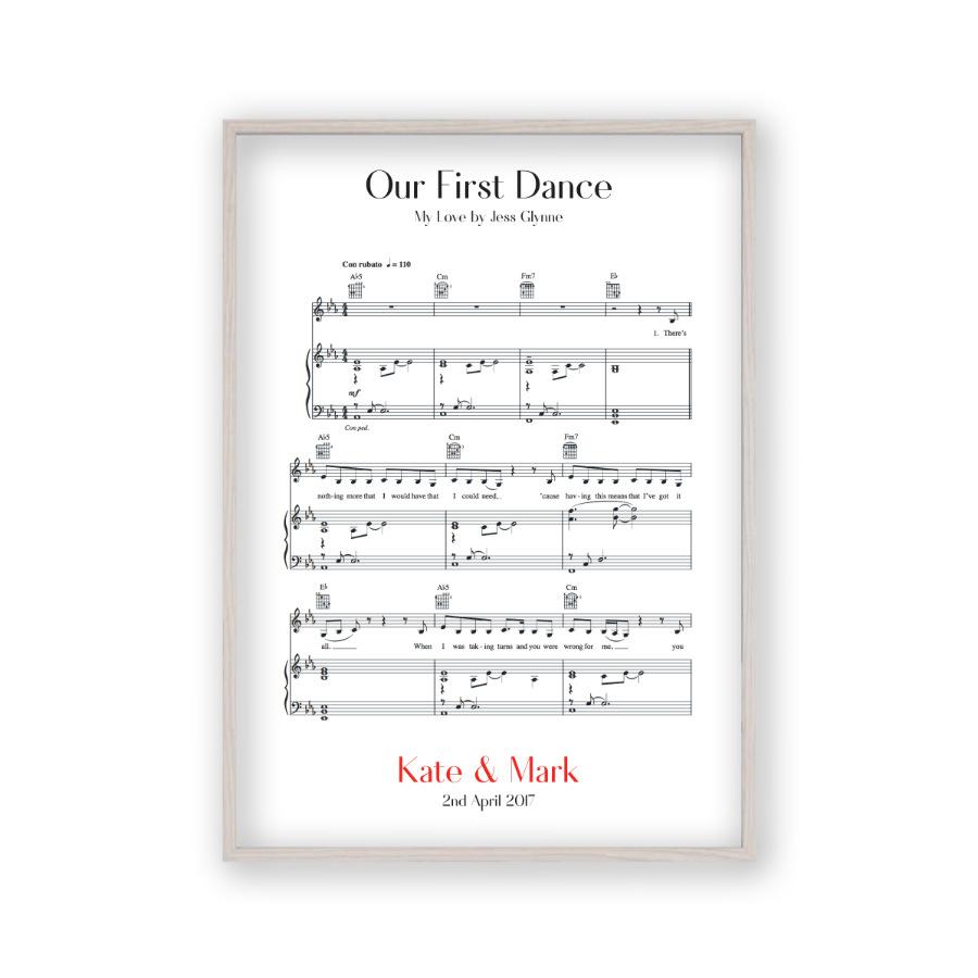 Personalised First Dance Wedding Music Sheet Notes Print - Blim & Blum