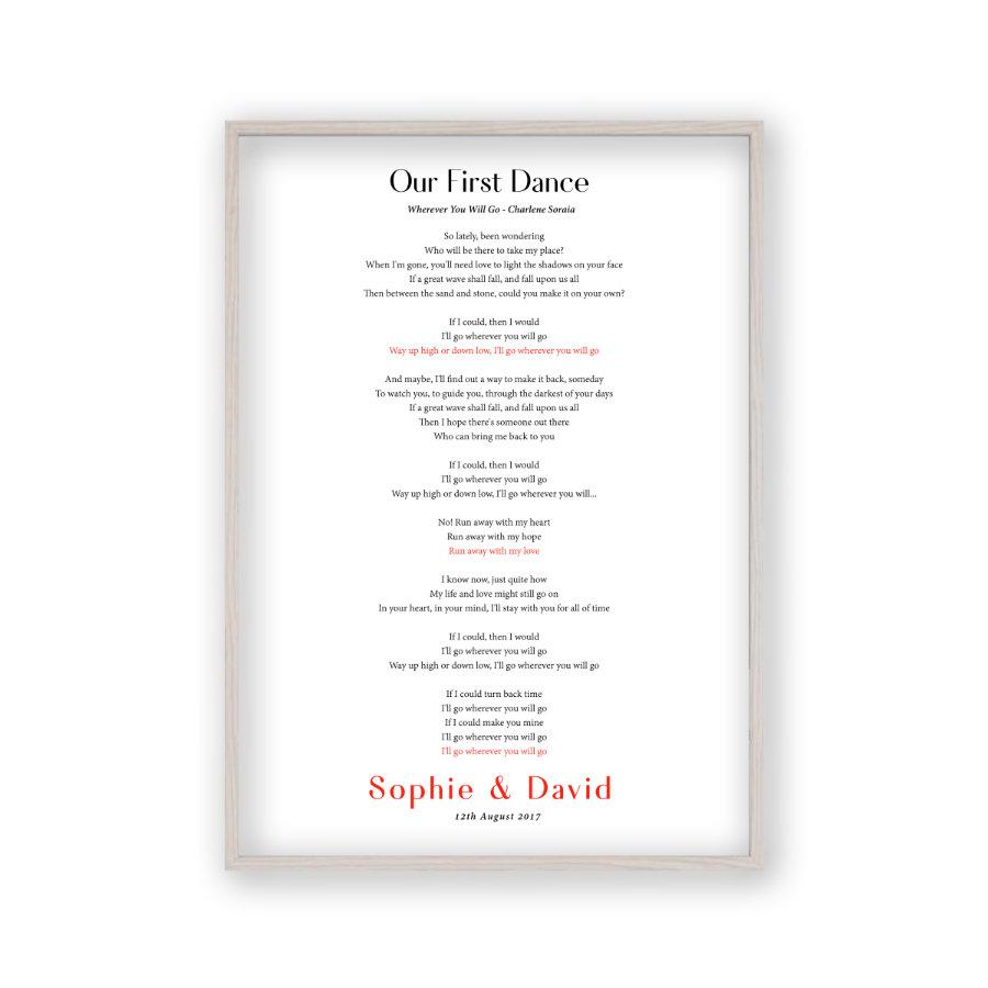 Personalised First Dance Song Wedding Lyrics Print - Blim & Blum