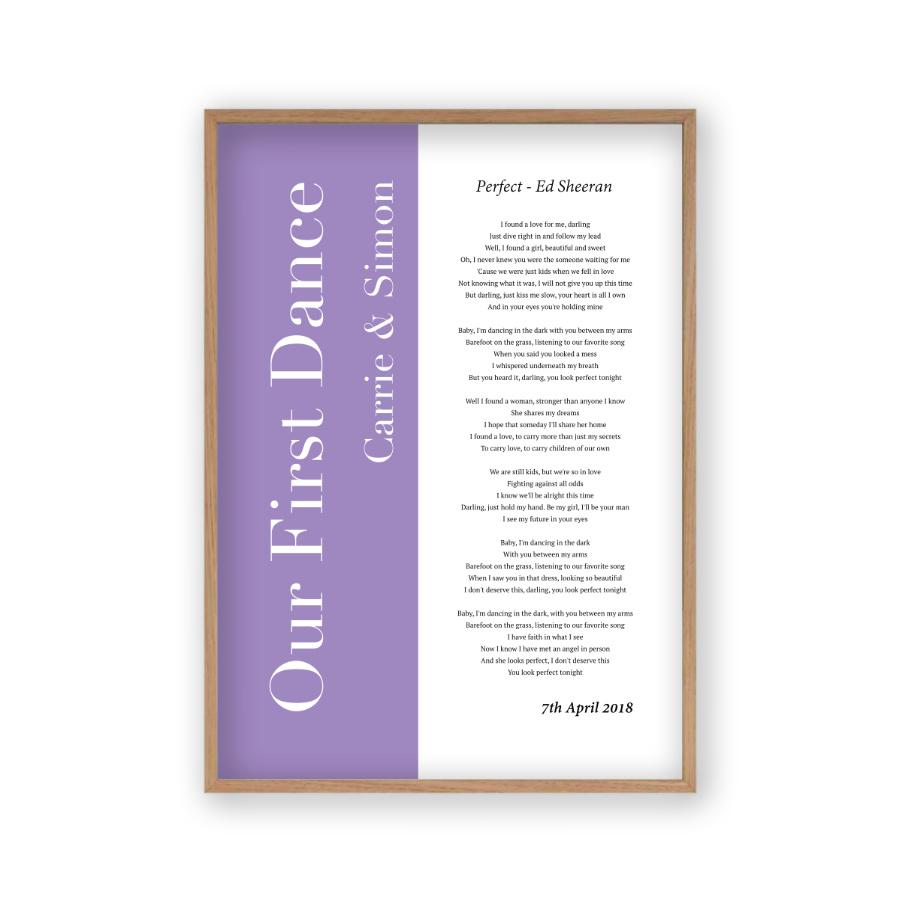 Personalised First Dance Wedding Song Lyrics Music Colour Block Print - Blim & Blum