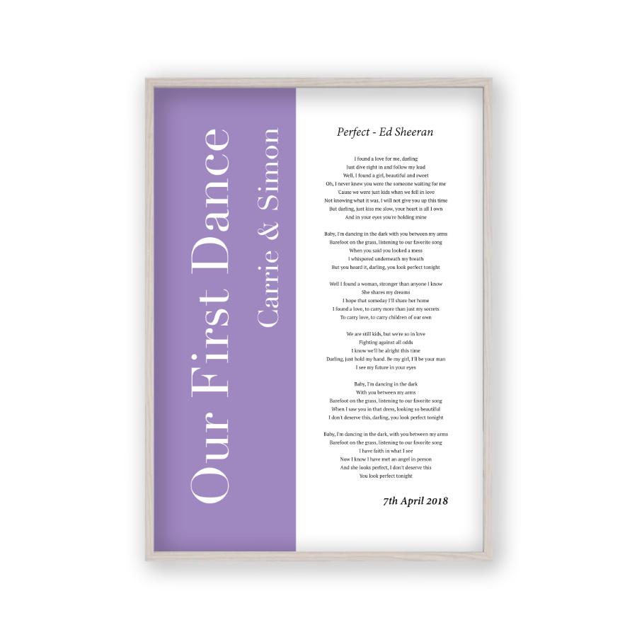 Personalised First Dance Wedding Song Lyrics Music Colour Block Print - Blim & Blum