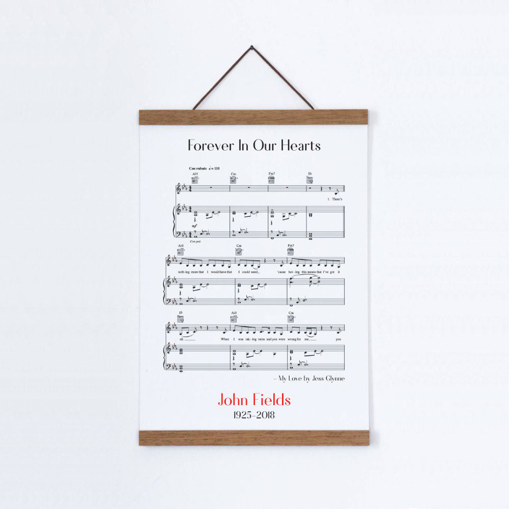 Personalised Funeral Memorial Song Sheet Music Print