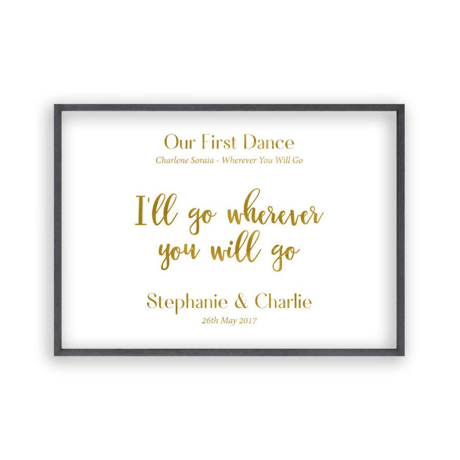 Personalised Gold Foil Wedding Song Lyric Quote Print - Blim & Blum