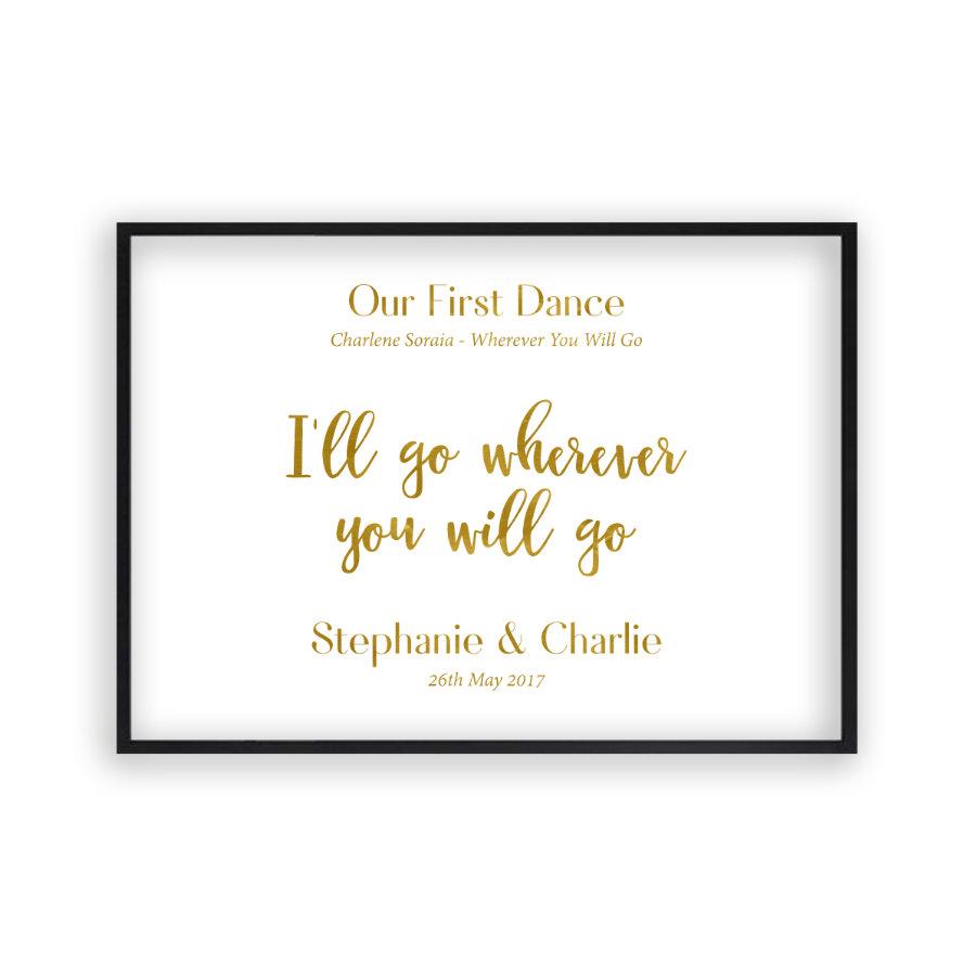 Personalised Gold Foil Wedding Song Lyric Quote Print - Blim & Blum