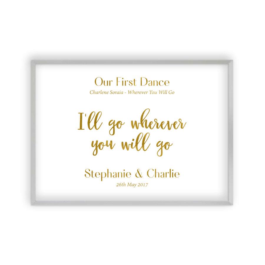 Personalised Gold Foil Wedding Song Lyric Quote Print - Blim & Blum