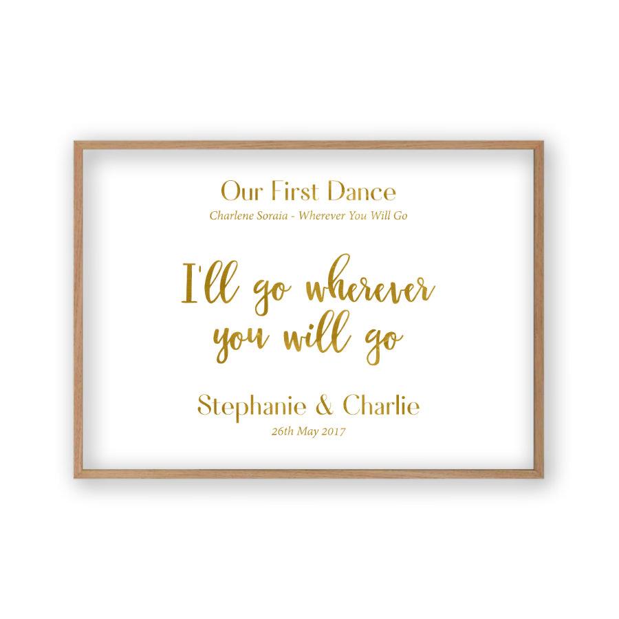 Personalised Gold Foil Wedding Song Lyric Quote Print - Blim & Blum