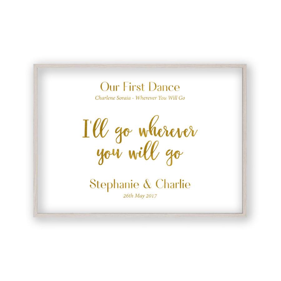 Personalised Gold Foil Wedding Song Lyric Quote Print - Blim & Blum