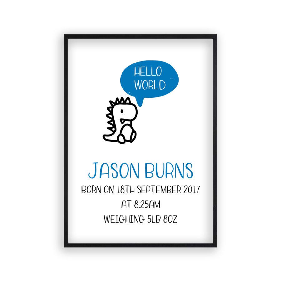 Personalised Hello World Baby Birth Print - Blim & Blum