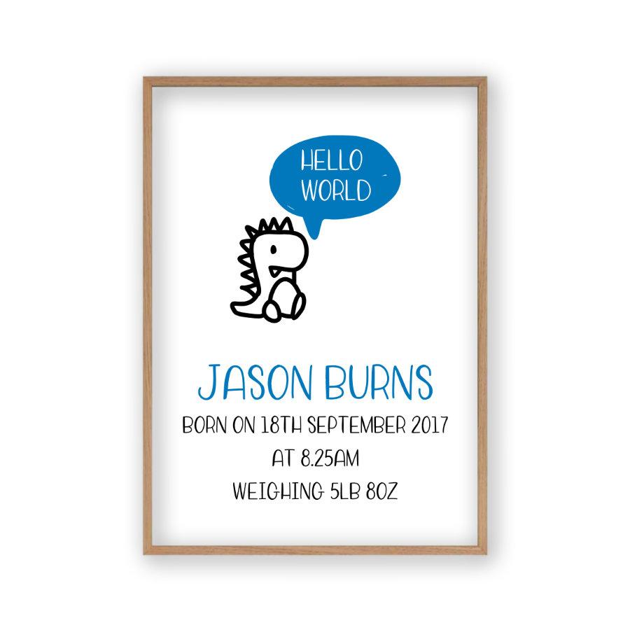 Personalised Hello World Baby Birth Print - Blim & Blum