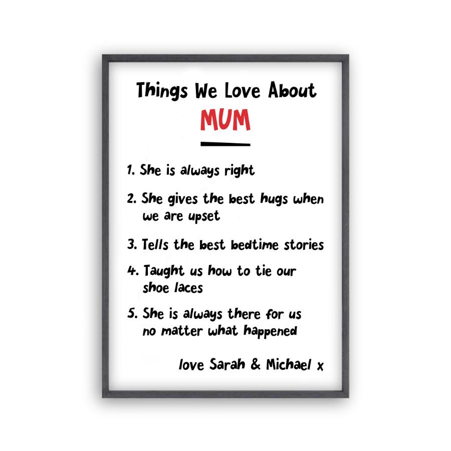 Personalised Things We Love About Mum Print - Blim & Blum