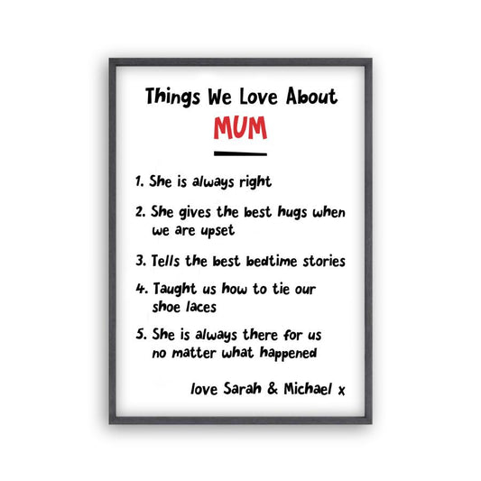Personalised Things We Love About Mum Print - Blim & Blum