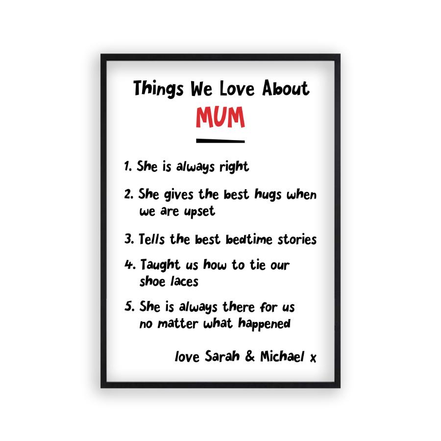 Personalised Things We Love About Mum Print - Blim & Blum