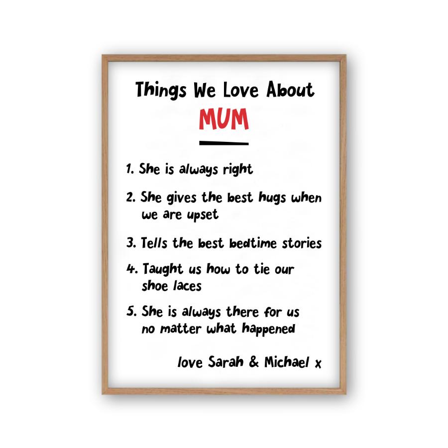 Personalised Things We Love About Mum Print - Blim & Blum