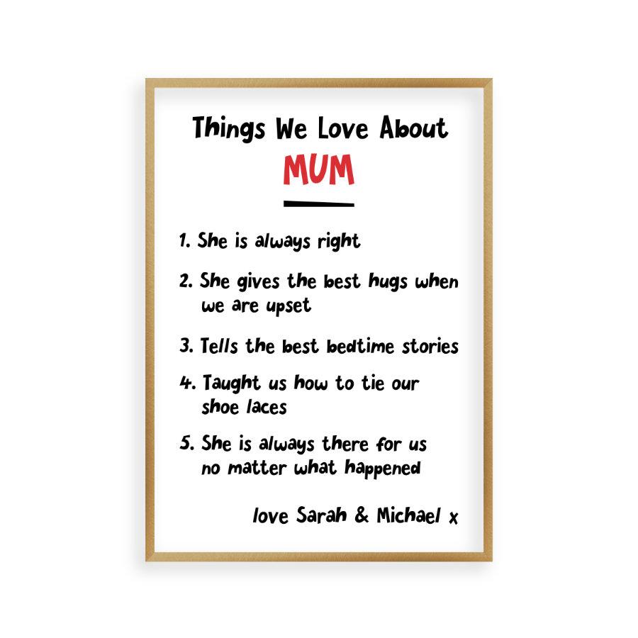 Personalised Things We Love About Mum Print - Blim & Blum
