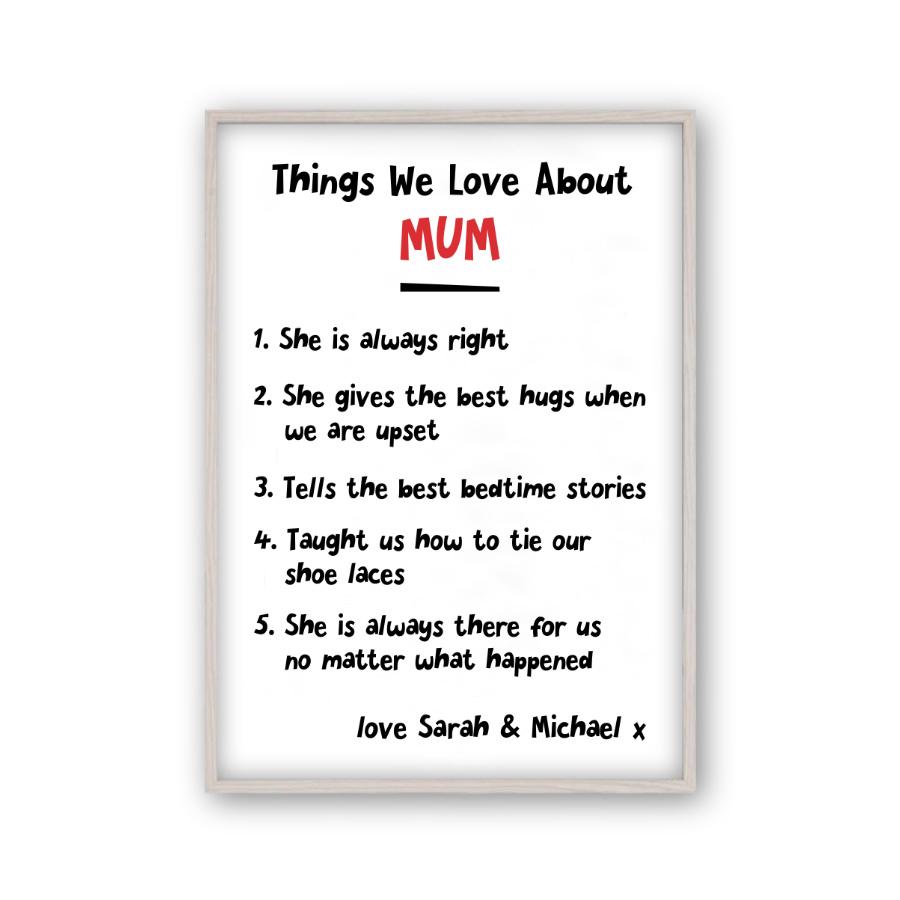 Personalised Things We Love About Mum Print - Blim & Blum
