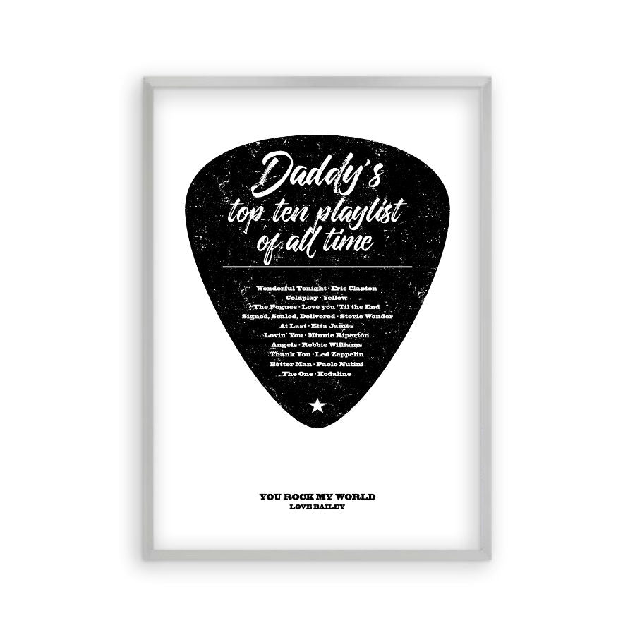 Personalised Top Songs Playlist Guitar Plectrum Print