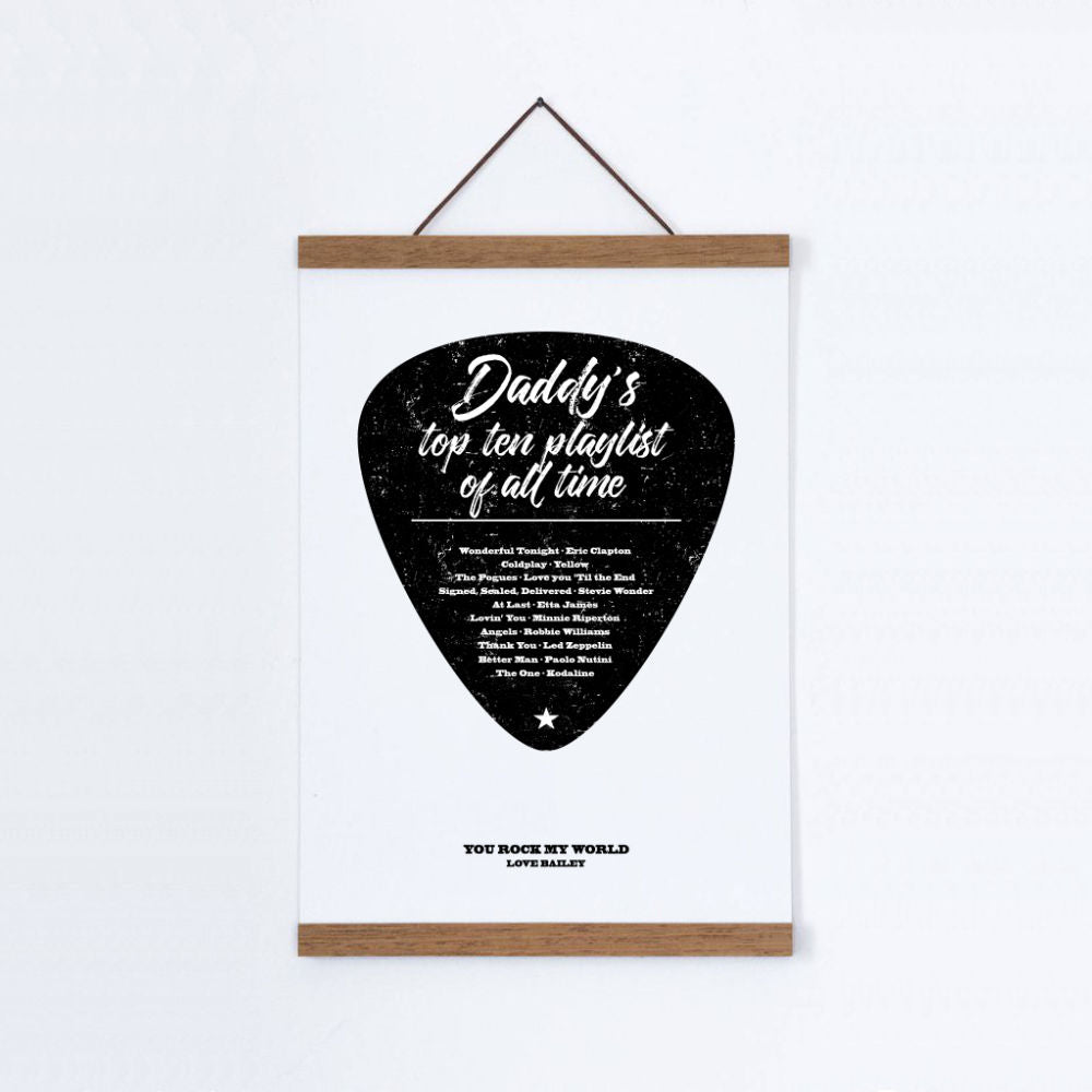 Personalised Top Songs Playlist Guitar Plectrum Print