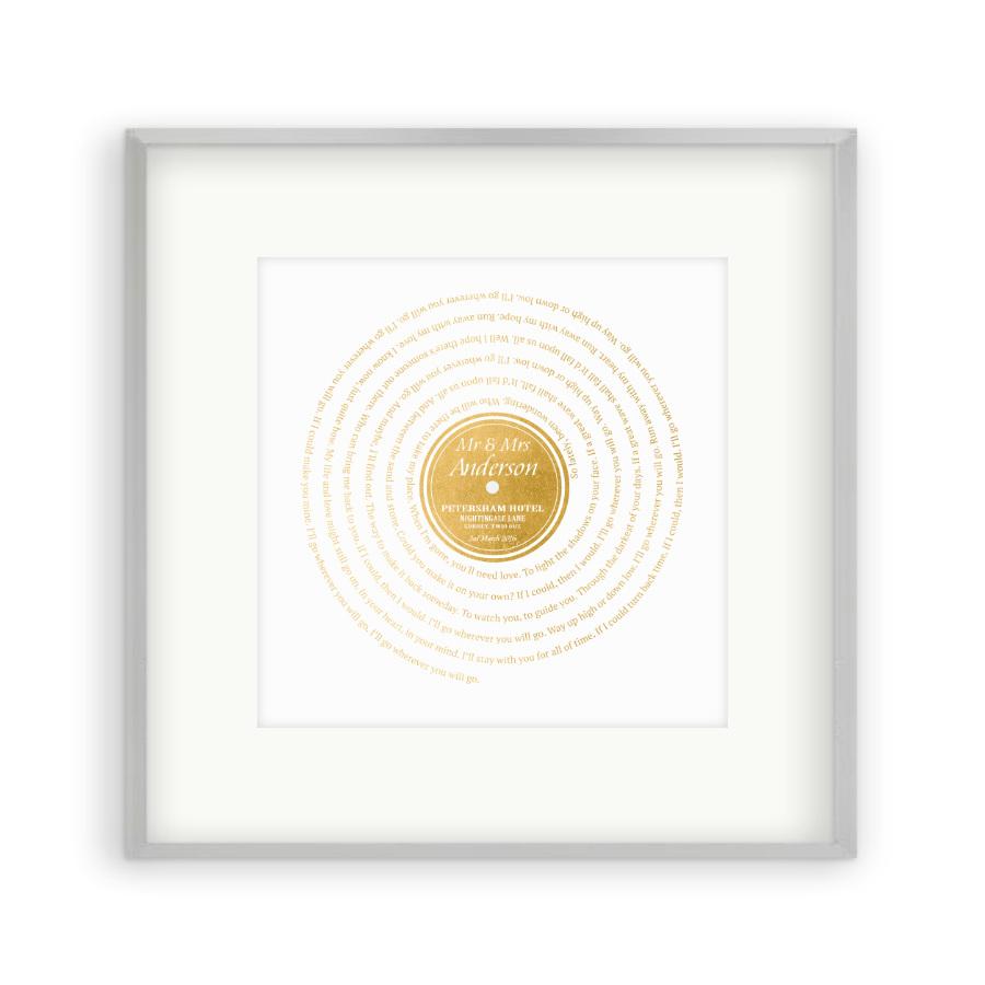 Personalised Vinyl Metallic Foil First Dance Song Record Lyrics Print - Blim & Blum