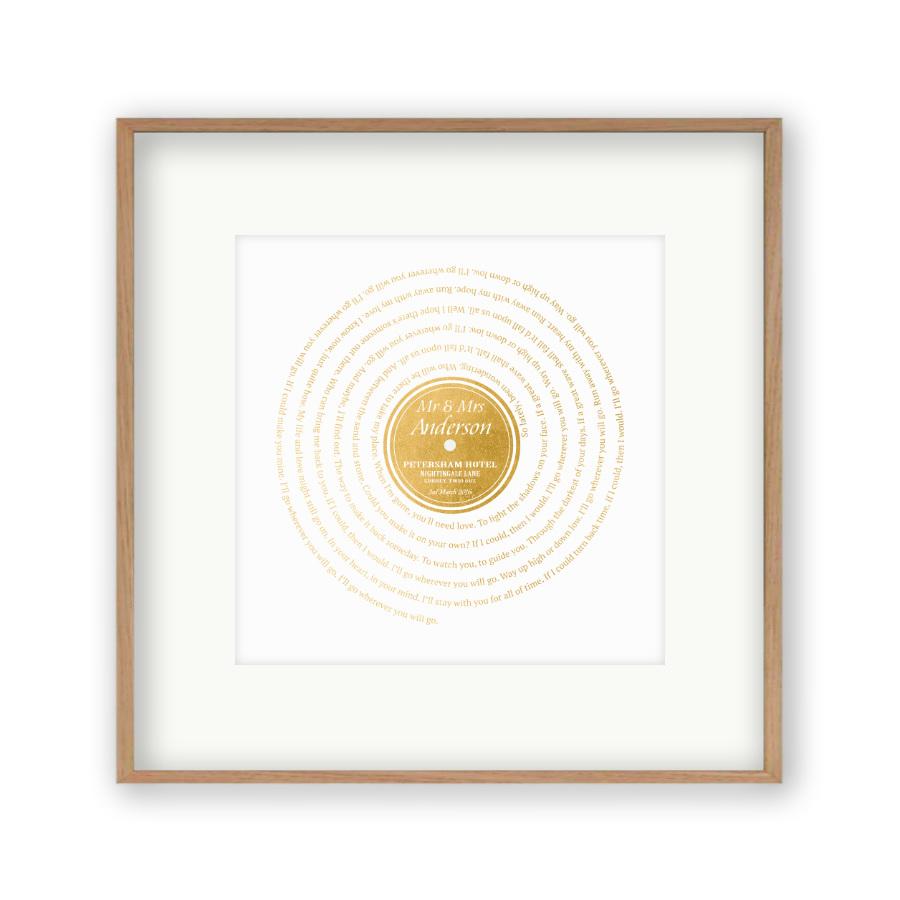 Personalised Vinyl Metallic Foil First Dance Song Record Lyrics Print - Blim & Blum